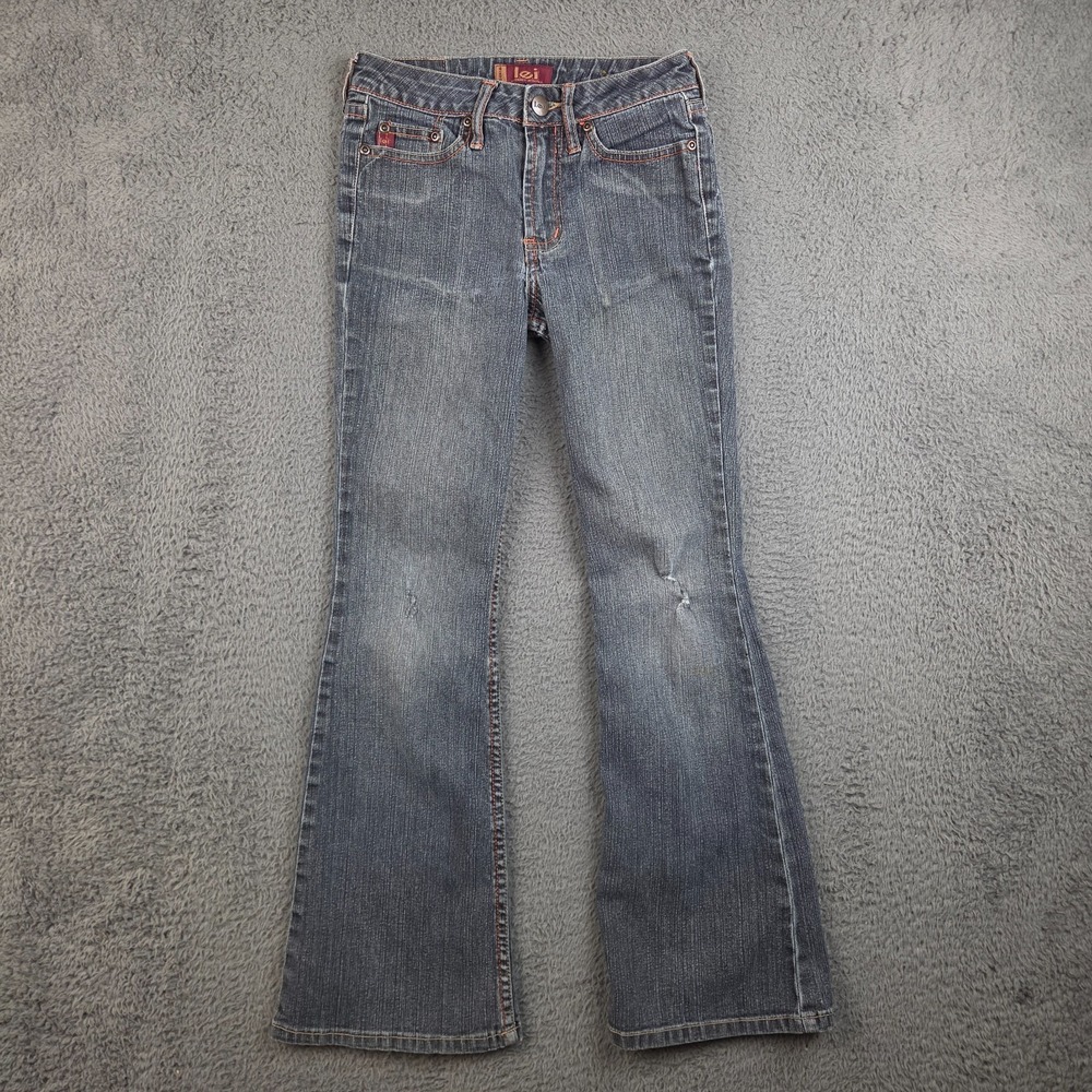 Y2K l.e.i. Jeans Girl's 10 Flare Leg Blue Distressed Stretch Denim Pants Boho